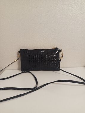 Black Croc-Embossed Crossbody Bag